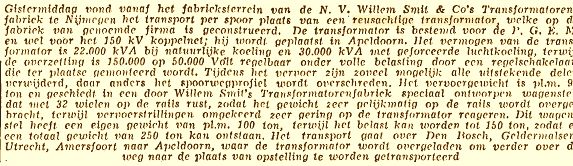 Reuzentrafo voor Apeldoorn 20-05-1952
