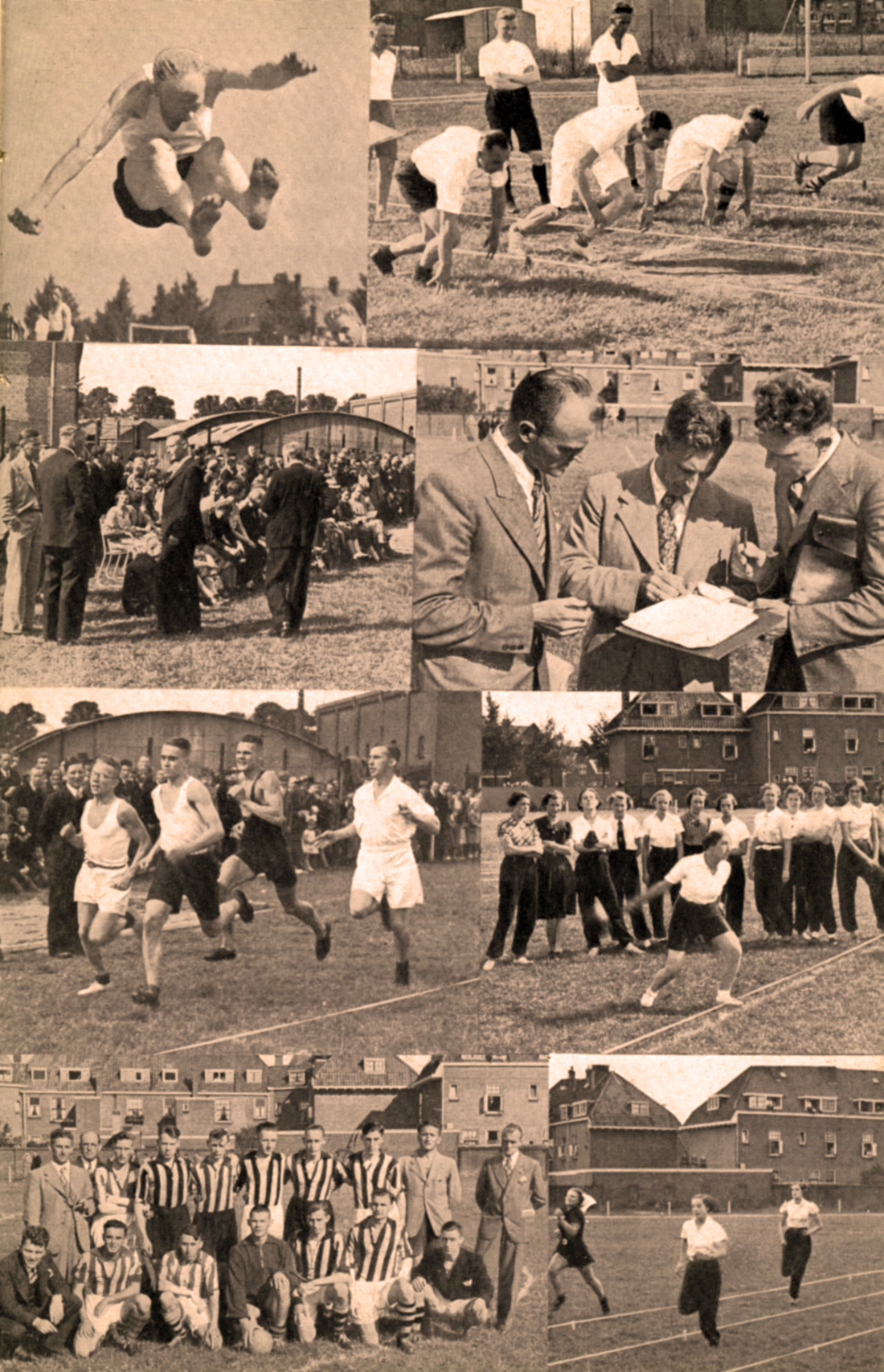 Een overzicht van foto's van de jubileumsportdag in 1938
