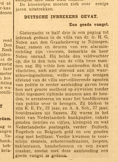 Inbrekers gepakt bij Prof. Nolen (29-06-1932)