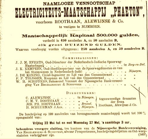 Aandelen uitgifte NV Phaeton (20-05-1896)