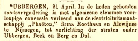 Concessie verleend t.b.v. elektrische centrale Beek-Ubbergen (25-04-1897)