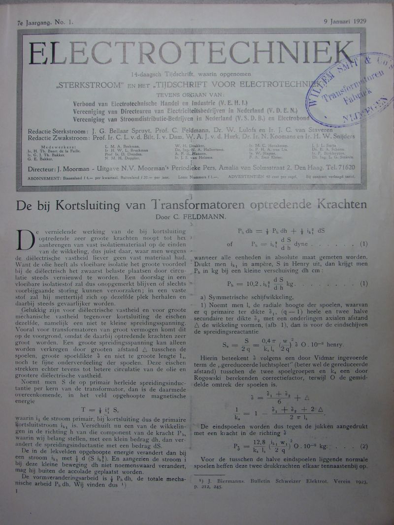Electrotechniek 09-01-1929 Prof. Feldmann