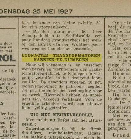 Loonconflict directie en werknemers Willem Smit opgelost 25-05-1927