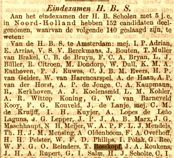 Rosskopf haalt zijn eindexamen H.B.S. (12-08-1898)