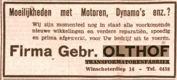 Advertentie Olthof's Transformatorenfabriek 11-10-1941 (Nieuwsblad van het Noorden)