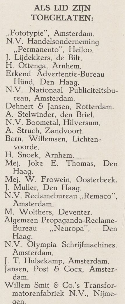 Willem Smit lid van het Genootschap voor reclame  (1941)
