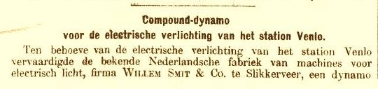 Elektrische verlichting station Venlo 1889