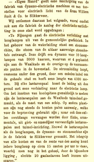 Beschrijving machines t.b.v. elektrische verlichting Nijmegen 25-04-1888