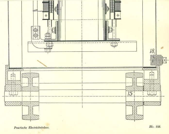 Draaistroom transformator doorsnede Willem Smit & Co's Transformatorenfabriek 1915
