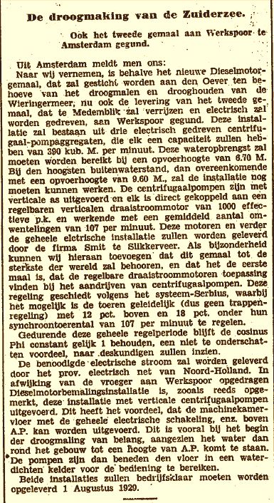Droogmaking van de Zuiderzee met generatoren van Smit Slikkerveer 27-10-1927